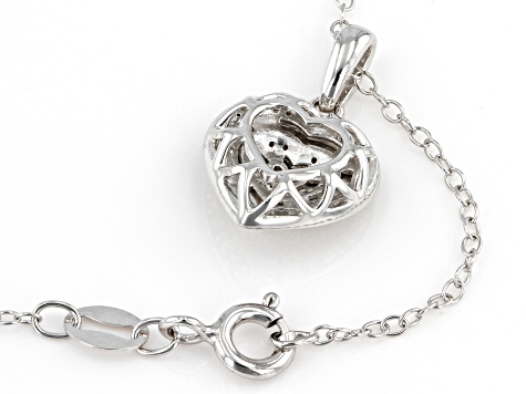 White Diamond Rhodium Over Sterling Cluster Heart Pendant With 18" Cable Chain 0.10ctw