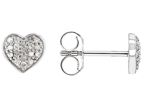 White Diamond Rhodium Over Sterling Silver Cluster Heart Earrings 0.20ctw