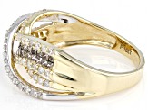 Champagne And White Diamond 10k Yellow Gold Crossover Band Ring 0.75ctw