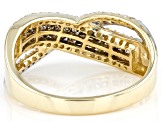 Champagne And White Diamond 10k Yellow Gold Crossover Band Ring 0.75ctw