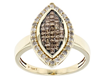 Picture of Champagne And White Diamond 10k Yellow Gold Cluster Ring 0.65ctw