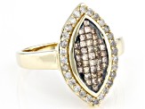 Champagne And White Diamond 10k Yellow Gold Cluster Ring 0.65ctw