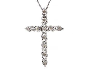 Picture of White Diamond Rhodium Over Sterling Silver Cross Slide Pendant With 18" Box Chain 0.10ctw