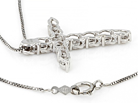 White Diamond Rhodium Over Sterling Silver Cross Slide Pendant With 18" Box Chain 0.10ctw