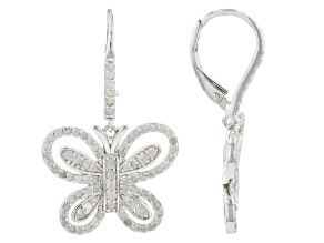 White Diamond Rhodium Over Sterling Silver Butterfly Earrings 1.00ctw