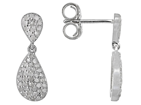 White Diamond Rhodium Over Sterling Silver Cluster Earrings 0.45ctw