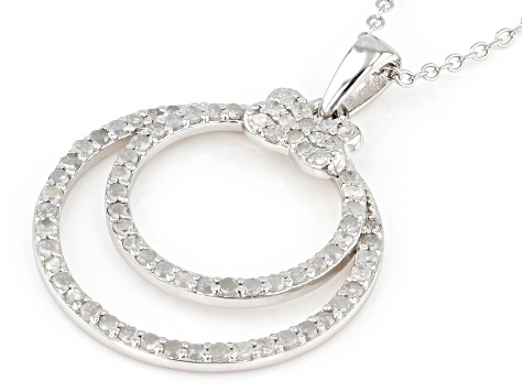 White Diamond Rhodium Over Sterling Silver Circle Pendant With 18" Cable Chain 0.66ctw