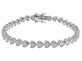 White Diamond Rhodium Over Sterling Silver Heart Tennis Bracelet 2.00ctw