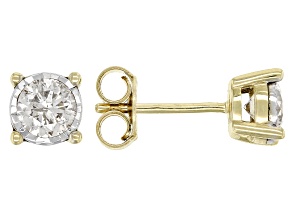 White Diamond 10k Yellow Gold Solitaire Stud Earrings 0.50ctw
