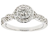 White Diamond 10k White Gold Halo Ring 0.50ctw