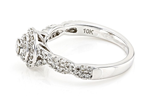 White Diamond 10k White Gold Halo Ring 0.50ctw