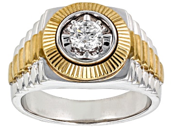Picture of White Diamond 10k Two-Tone Gold Men's Band Ring 0.50ctw