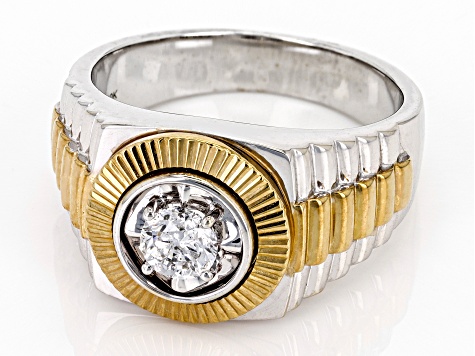 White Diamond 10k Two-Tone Gold Men's Band Ring 0.50ctw