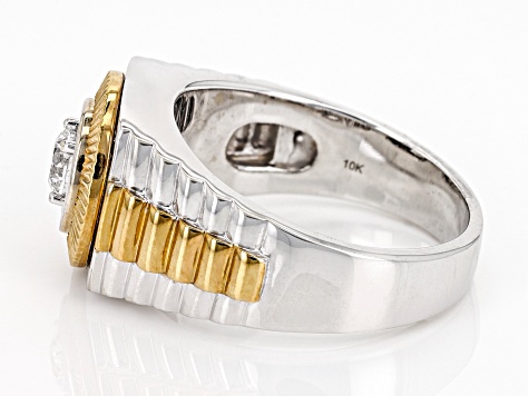 White Diamond 10k Two-Tone Gold Men's Band Ring 0.50ctw
