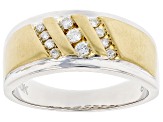 White Diamond 10k Two-Tone Gold Mens Band Ring 0.25ctw