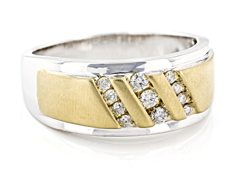 White Diamond 10k Two-Tone Gold Mens Band Ring 0.25ctw