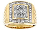 White Diamond 10k Yellow Gold Mens Cluster Ring 0.10ctw