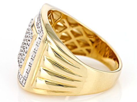 White Diamond 10k Yellow Gold Mens Cluster Ring 0.10ctw