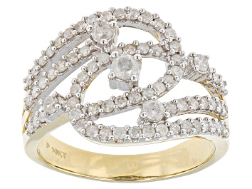 Picture of White Diamond 10k Yellow Gold Open Design Ring 0.90ctw