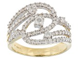 White Diamond 10k Yellow Gold Open Design Ring 0.90ctw