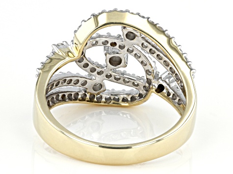 White Diamond 10k Yellow Gold Open Design Ring 0.90ctw