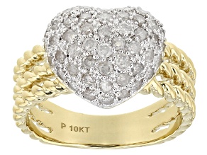 White Diamond 10k Yellow Gold Cluster Heart Ring 1.00ctw
