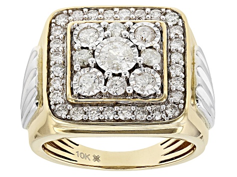 White Diamond 10k Two-Tone Gold Mens Cluster Ring 1.50ctw