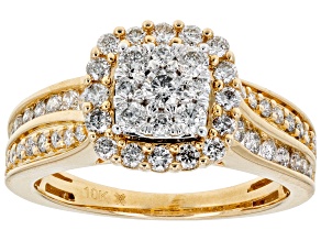 White Diamond 10k Yellow Gold Halo Ring 1.00ctw