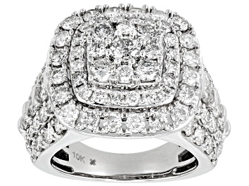 Picture of White Diamond 10k White Gold Cluster Halo Ring 4.00ctw