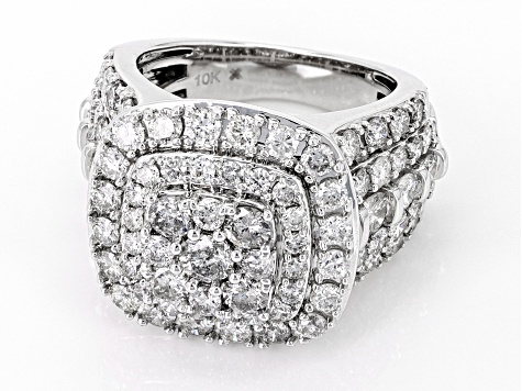 White Diamond 10k White Gold Cluster Halo Ring 4.00ctw