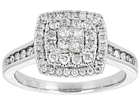 White Diamond 14k White Gold Halo Ring 0.75ctw - DOE259 | JTV.com