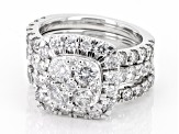 White Diamond 14k White Gold Halo Ring With Matching Bands 4.00ctw