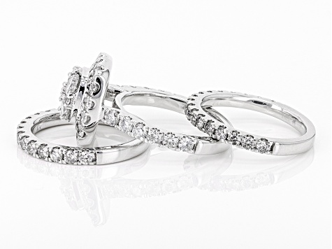 White Diamond 14k White Gold Halo Ring With Matching Bands 4.00ctw