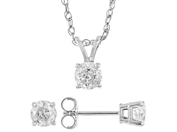Picture of White Diamond 14k White Gold Pendant And Earring Jewelry Set 1.00ctw