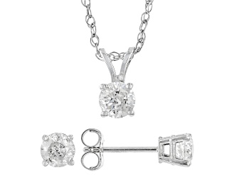 White Diamond 14k White Gold Pendant And Earring Jewelry Set 1.00ctw