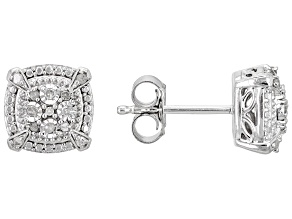 White Diamond Rhodium Over Sterling Silver Cluster Stud Earrings 0.10ctw