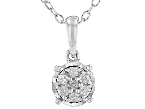 White Diamond Rhodium Over Sterling Silver Cluster Pendant With 18" Cable Chain 0.10ctw