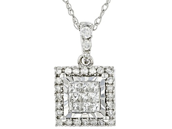 Picture of White Diamond 10k White Gold Cluster Pendant with 18" Rope Chain 0.25ctw