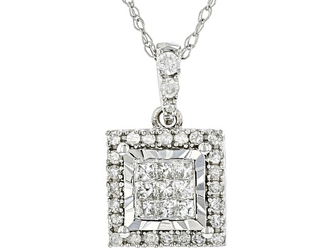 White Diamond 10k White Gold Cluster Pendant with 18" Rope Chain 0.25ctw