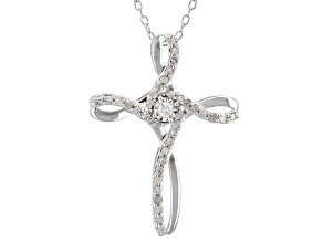 White Diamond Rhodium Over Sterling Silver Cross Slide Pendant With 18" Cable Chain 0.25ctw