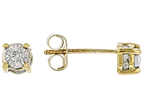 White Diamond 10k Yellow Gold Stud Earrings 0.15ctw