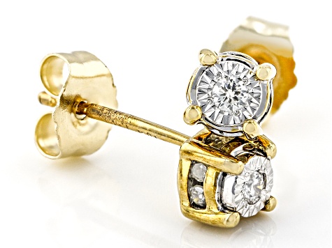 White Diamond 10k Yellow Gold Stud Earrings 0.15ctw