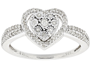 Picture of White Diamond Rhodium Over Sterling Silver Cluster Heart Ring 0.20ctw
