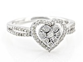 White Diamond Rhodium Over Sterling Silver Cluster Heart Ring 0.20ctw