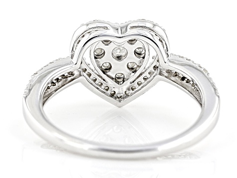 White Diamond Rhodium Over Sterling Silver Cluster Heart Ring 0.20ctw