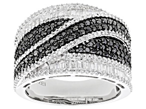 Black And White Diamond 10k White Gold Crossover Wide Band Ring 1.75ctw