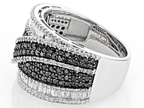 Black And White Diamond 10k White Gold Crossover Wide Band Ring 1.75ctw