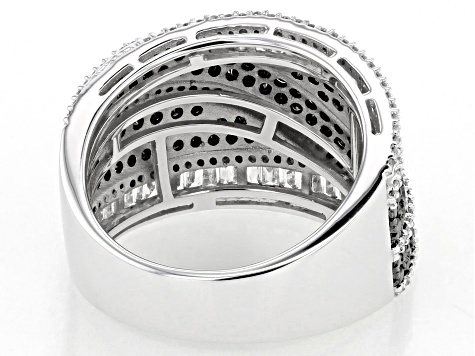 Black And White Diamond 10k White Gold Crossover Wide Band Ring 1.75ctw