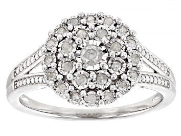 Picture of White Diamond Rhodium Over Sterling Silver Cluster Ring 0.25ctw