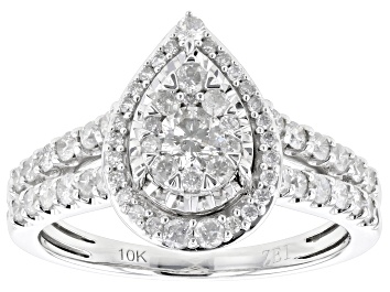 Picture of White Diamond 10k White Gold Halo Ring 1.00ctw